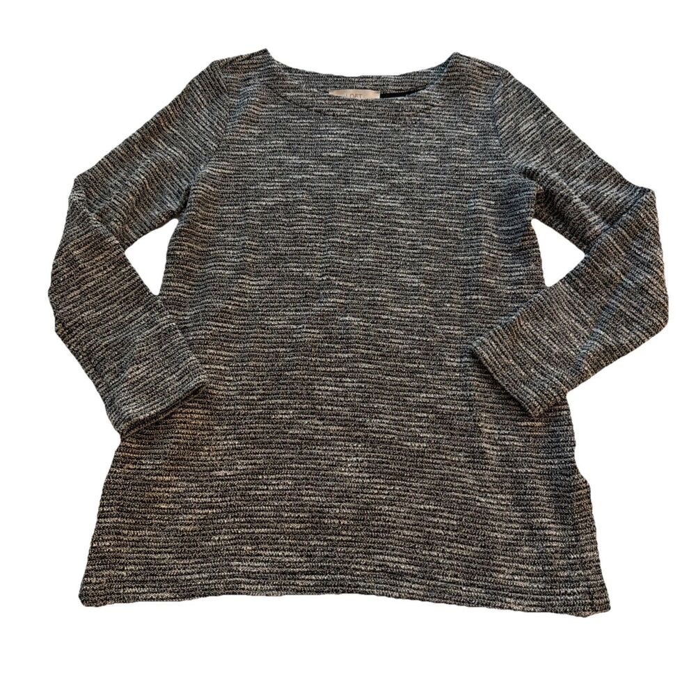LOFT Ann Taylor Womens Black White tweed Pull Over Tunic Long Sleeve Top Size S